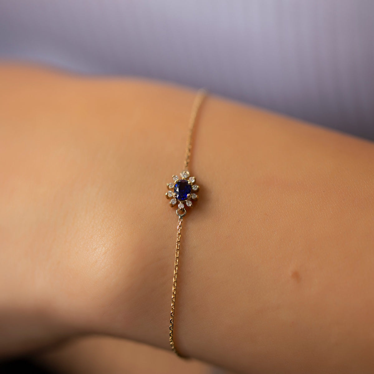 14K Gold Diamond Oval Cut Sapphire Bracelet