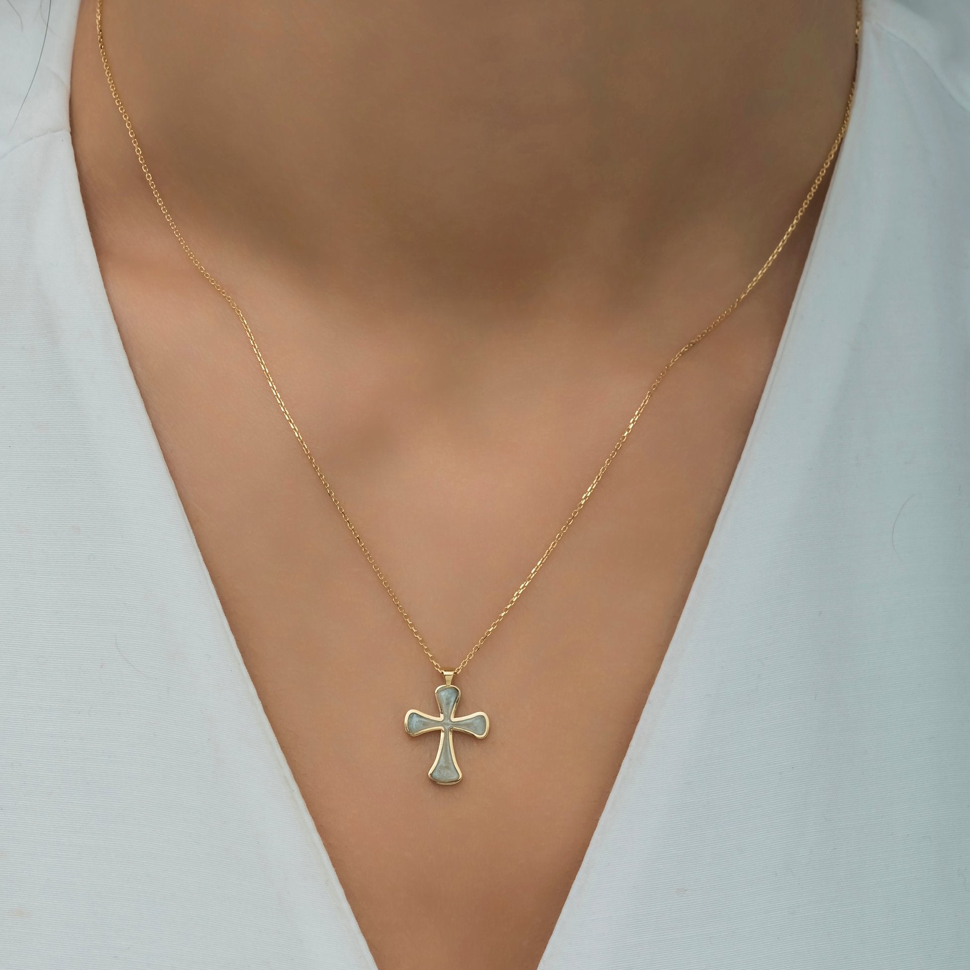 14K Gold Enamel Cross Necklace