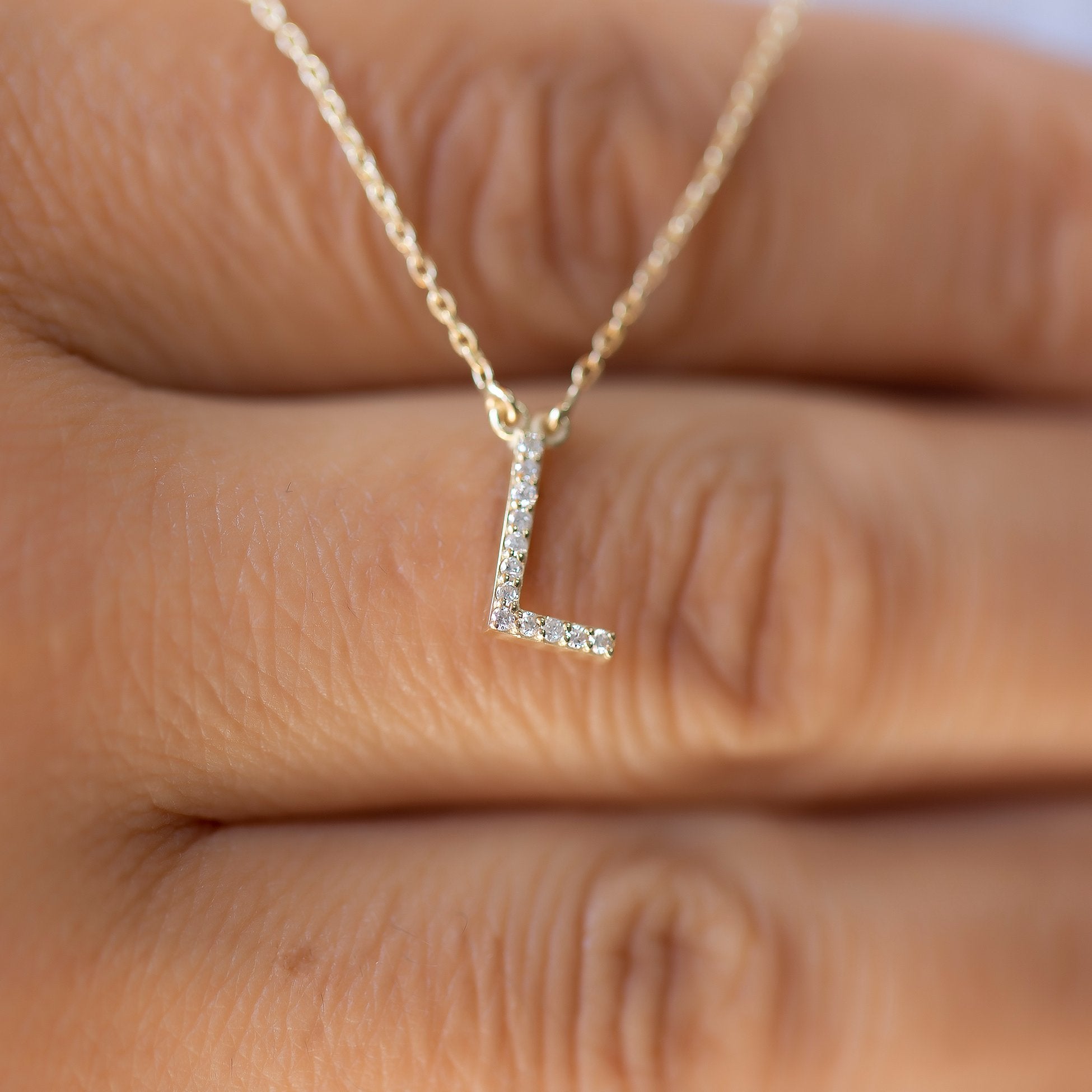 14K Gold Diamond Initial Necklace