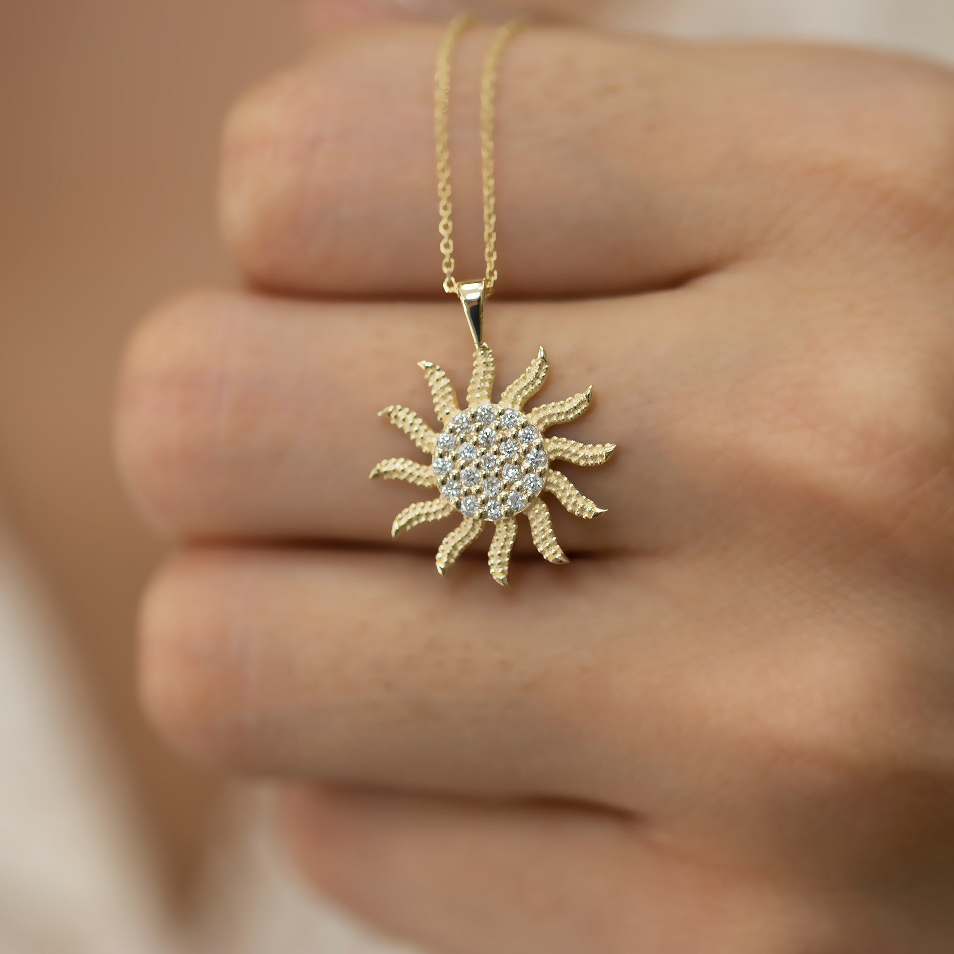 14K Gold Diamond Sun Necklace