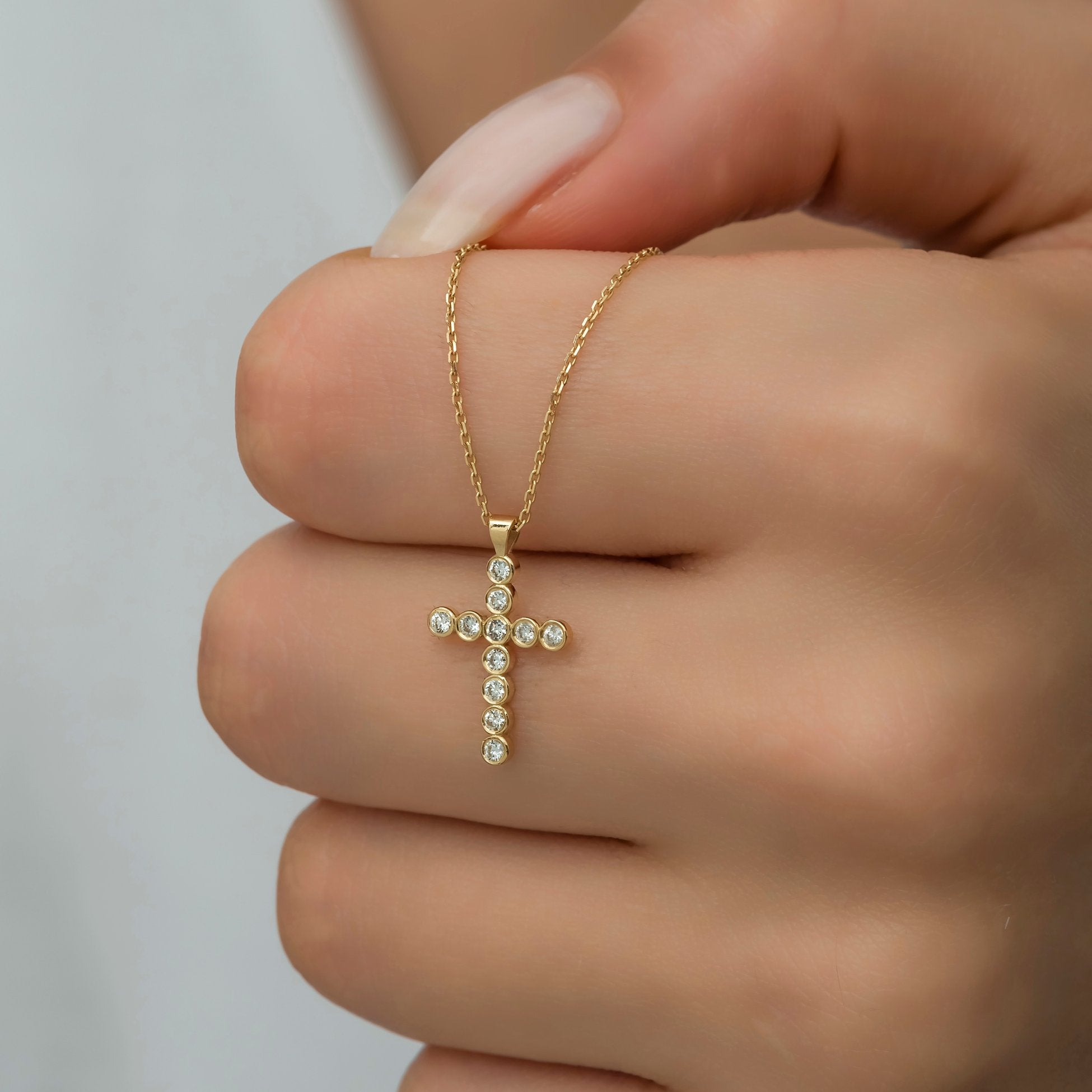 14K Gold Diamond Cross Necklace