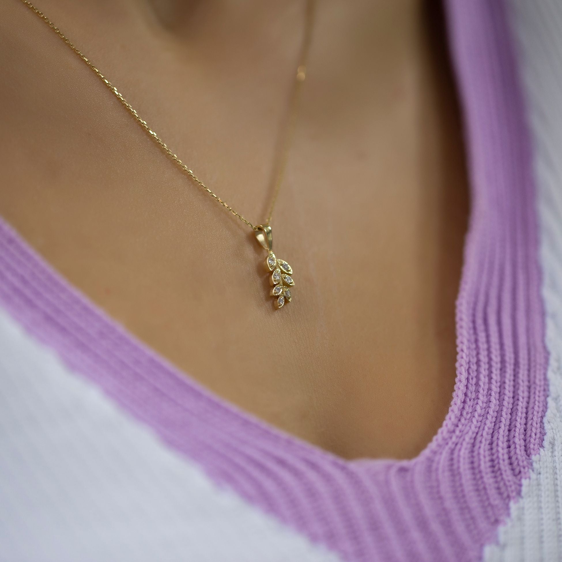 14K Gold Diamond Leaf Necklace