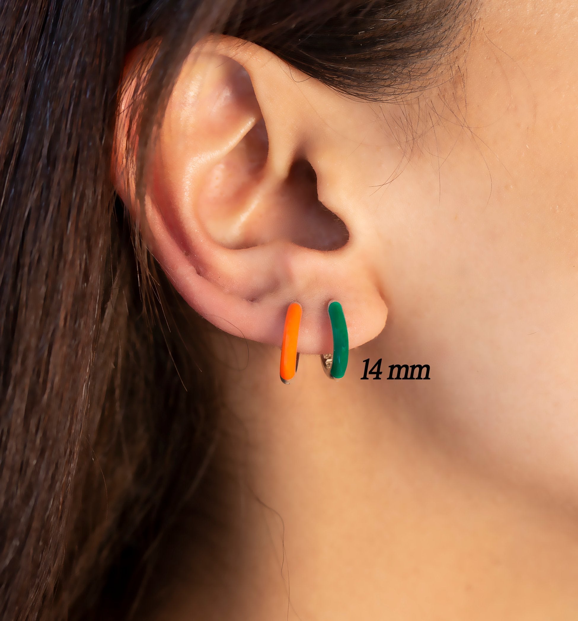 14K Gold Colourful Enamel Hoop Earrings