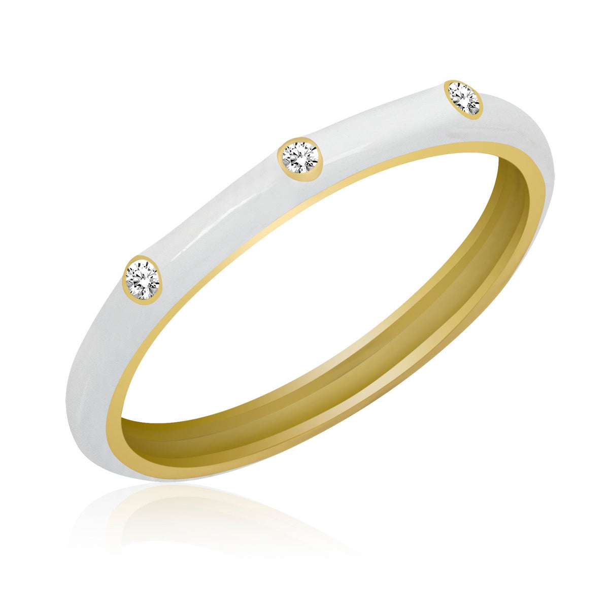 14K Gold Diamond White Color Enamel Ring