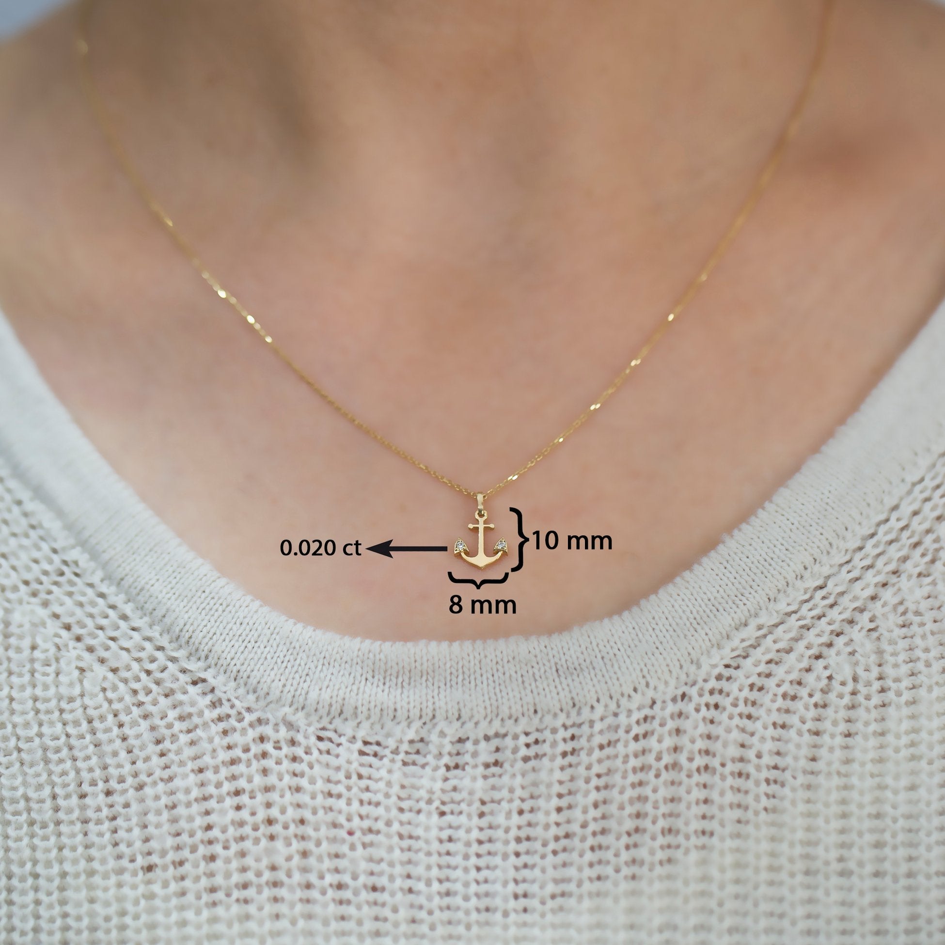 14K Gold Diamond Anchor Necklace