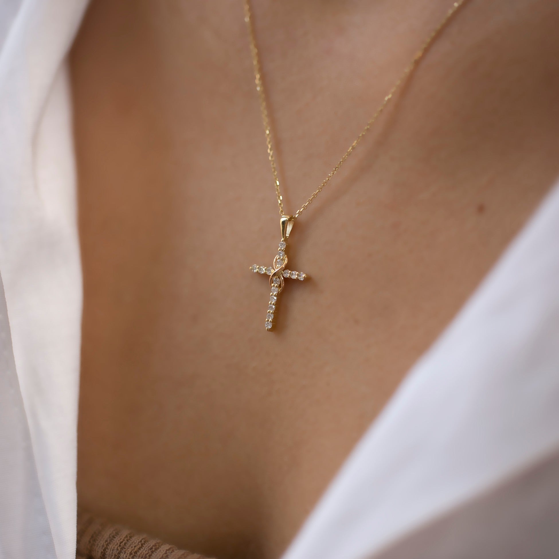 14K Gold Diamond Infinity Cross Necklace