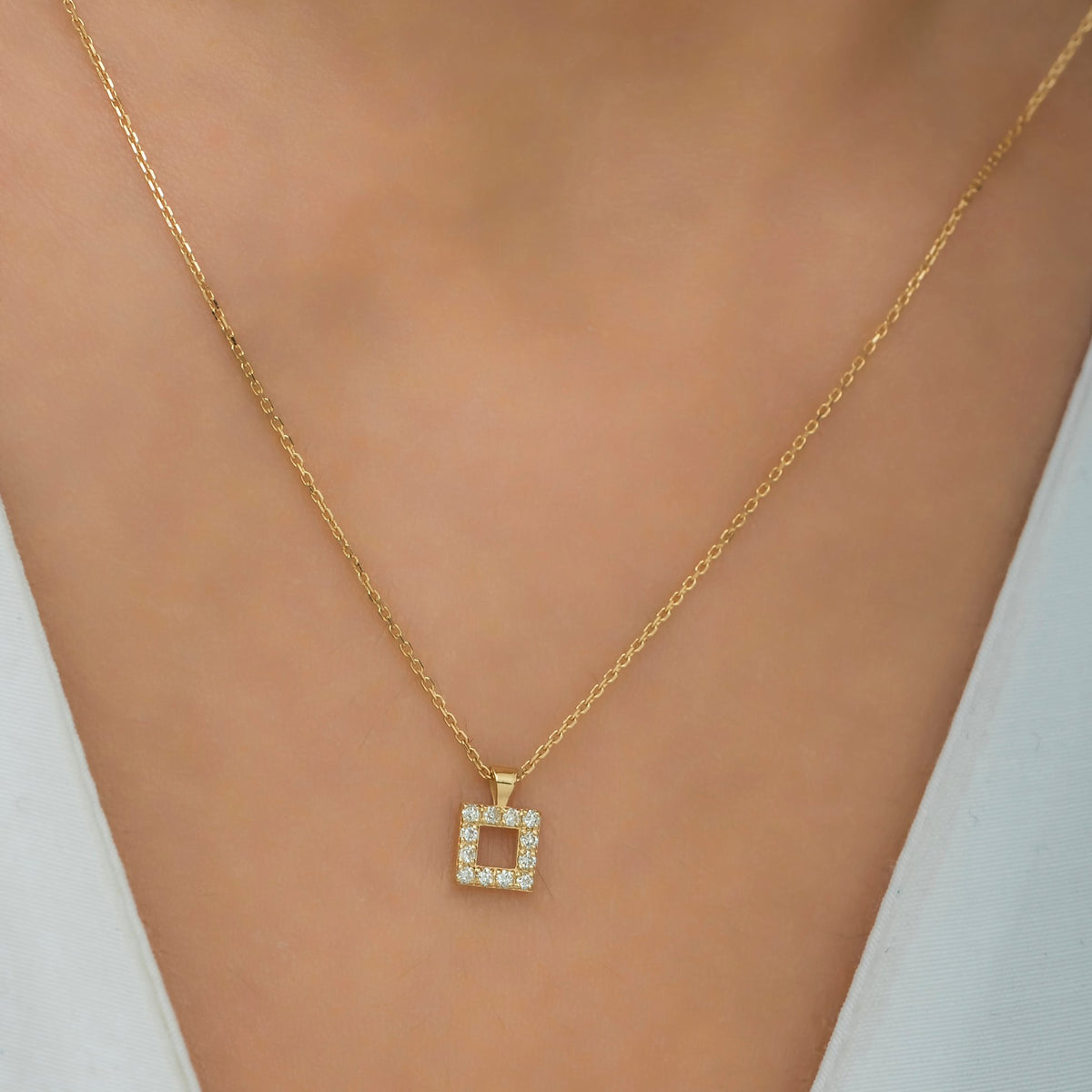 14K Gold Diamond Square Necklace