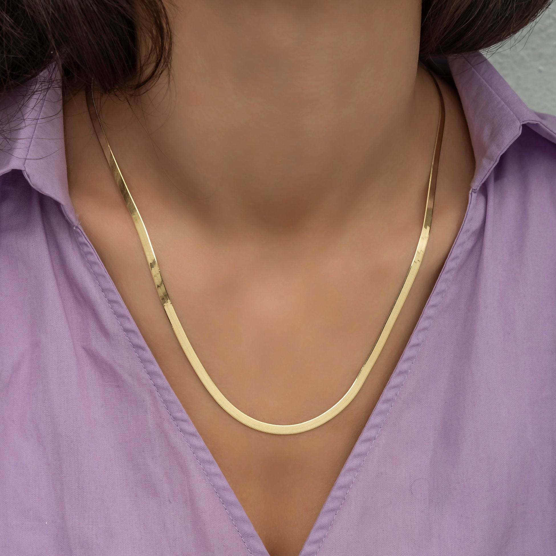 14K Gold 3.5 mm Herringbone Chain Necklace