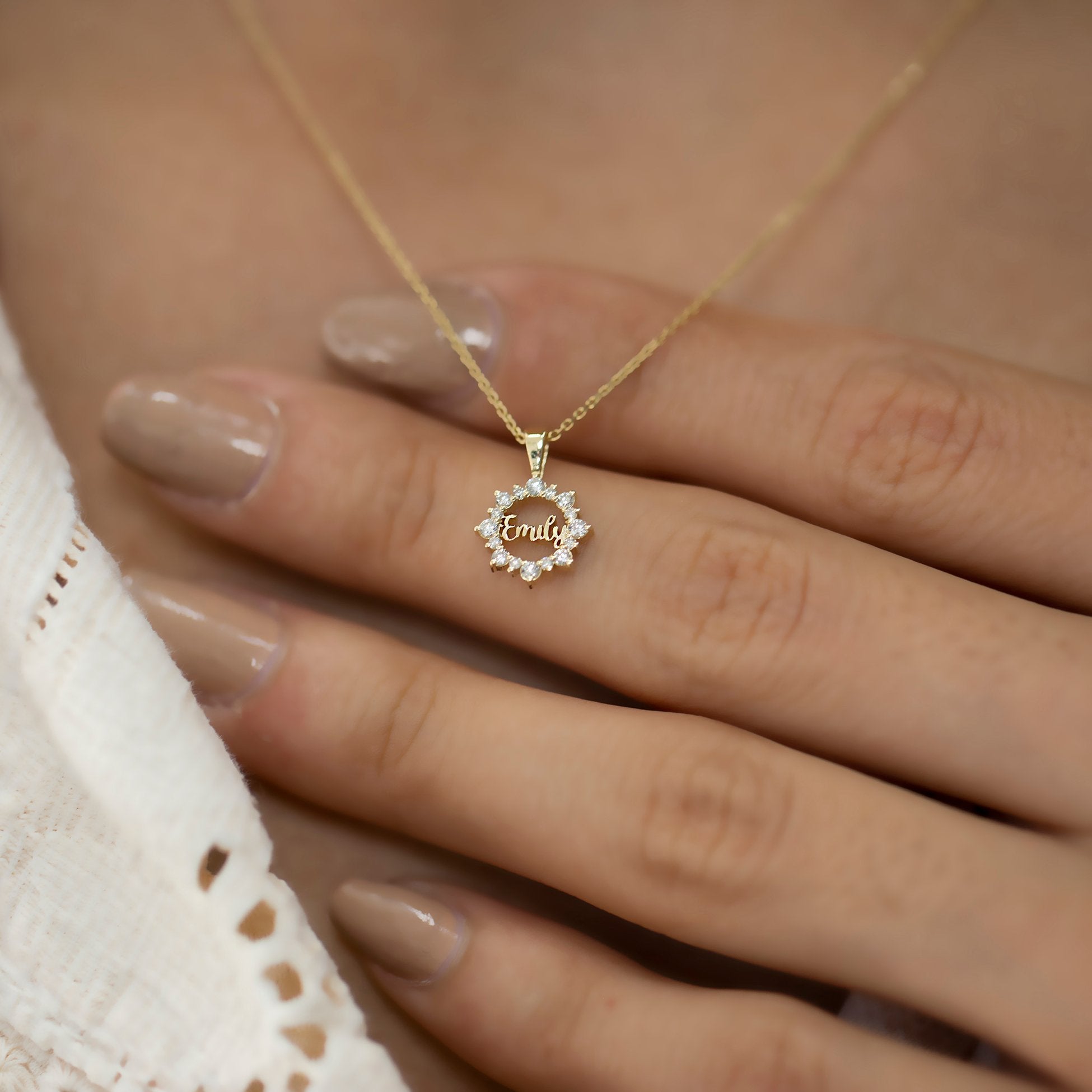 14K Gold Diamond Personalized Name Sun Necklace