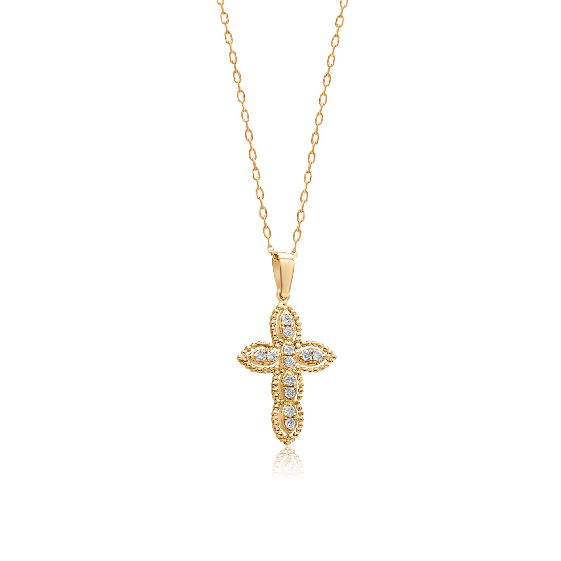 14K Gold Framed Diamond Cross Woman Necklace