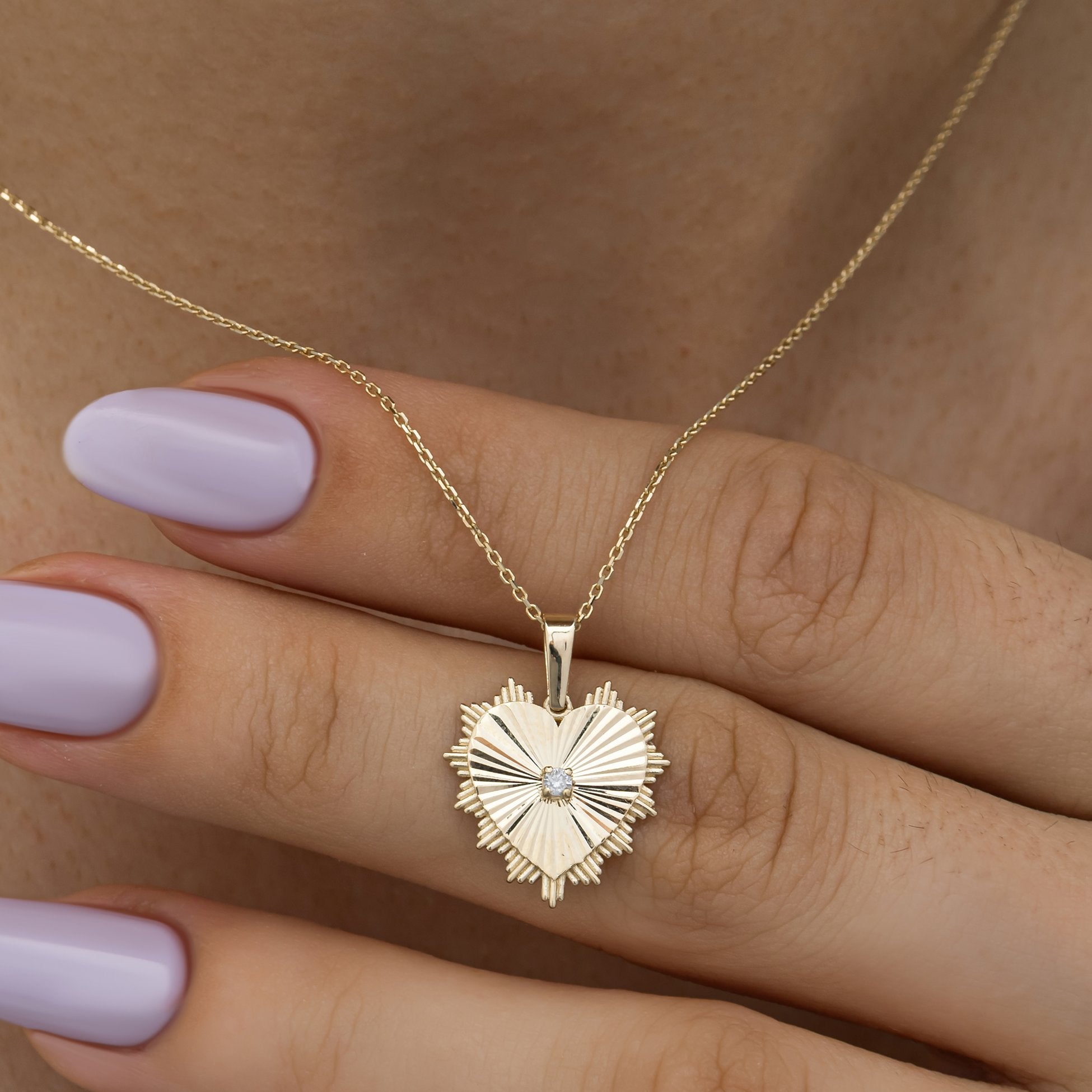 14K Solid Gold Solitaire Diamond Necklace