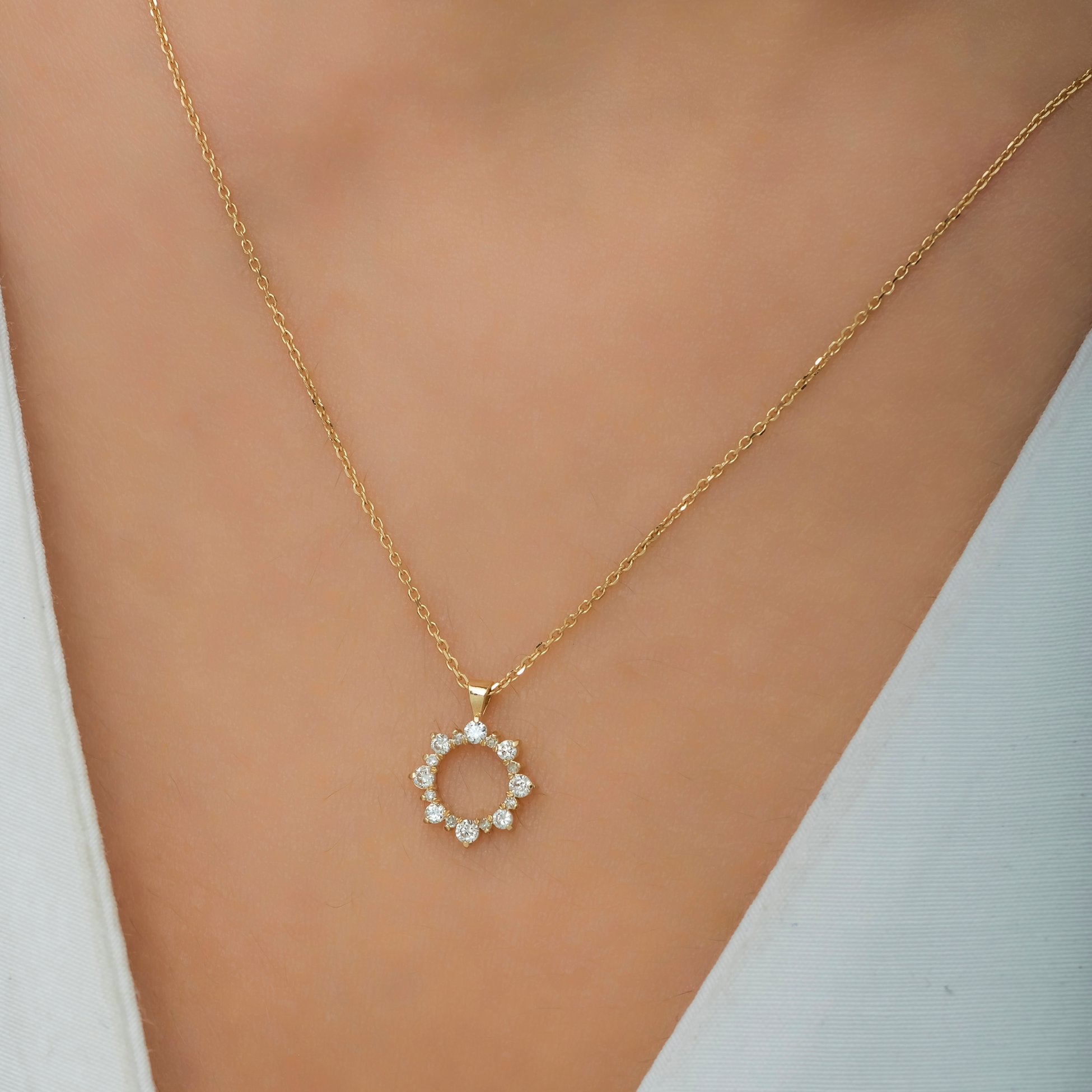 14K Gold Diamond Sun Necklace