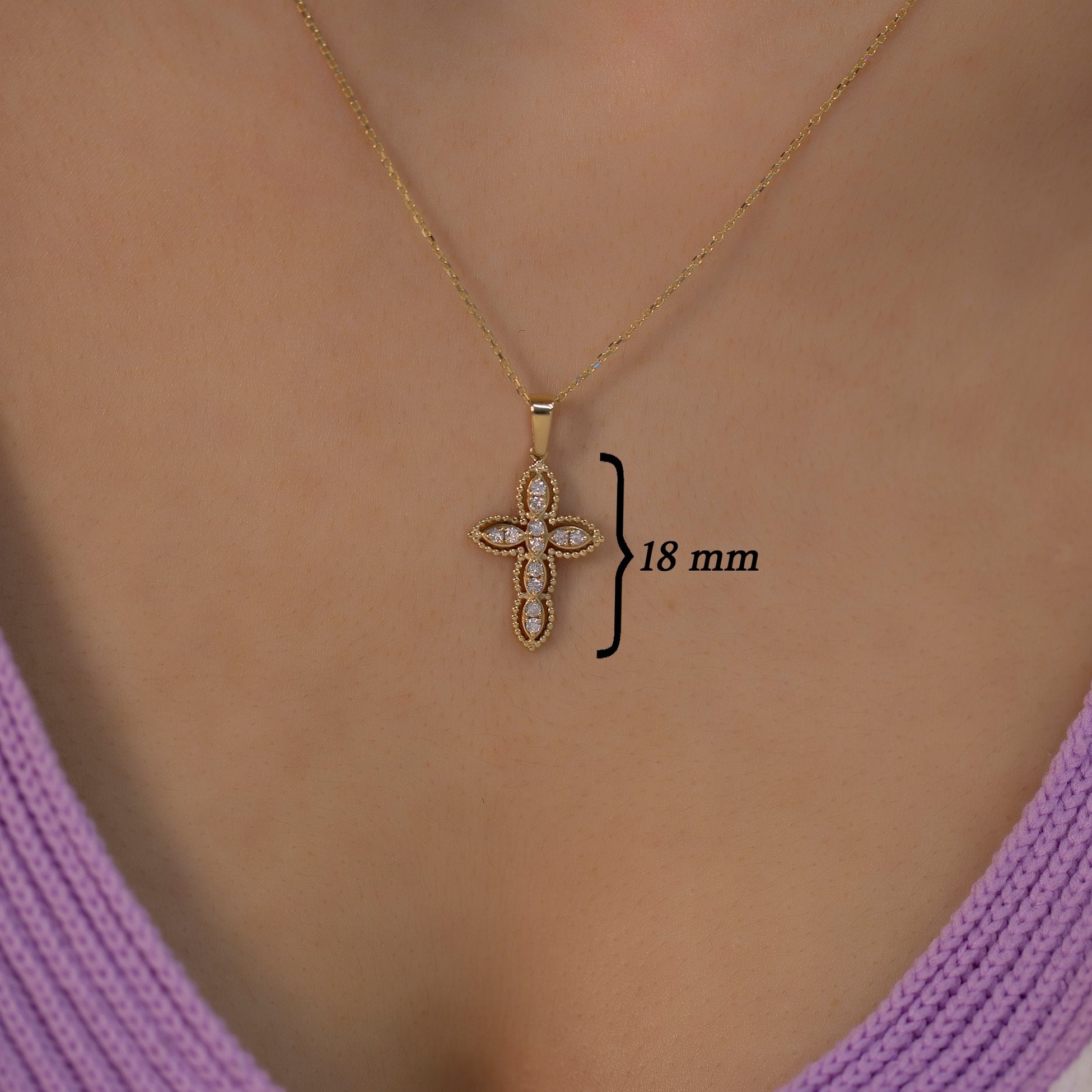 14K Gold Framed Diamond Cross Woman Necklace