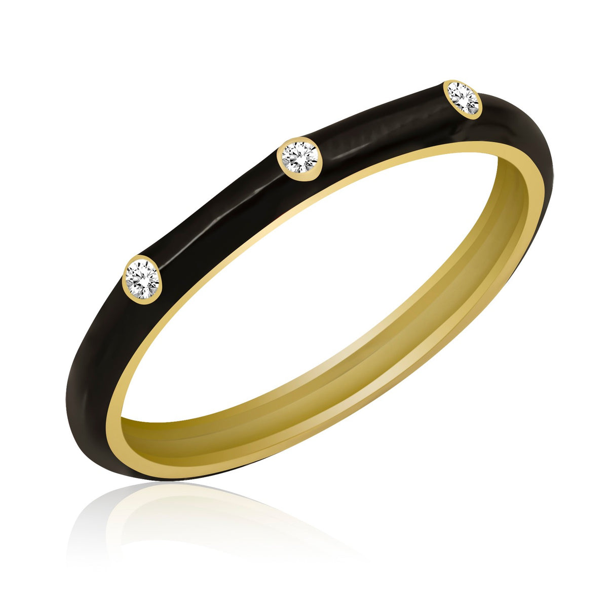 14K Gold Diamond Black Color Enamel Ring