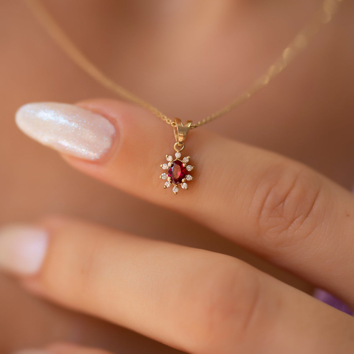 14K Gold Diamond Oval Cut Ruby Necklace