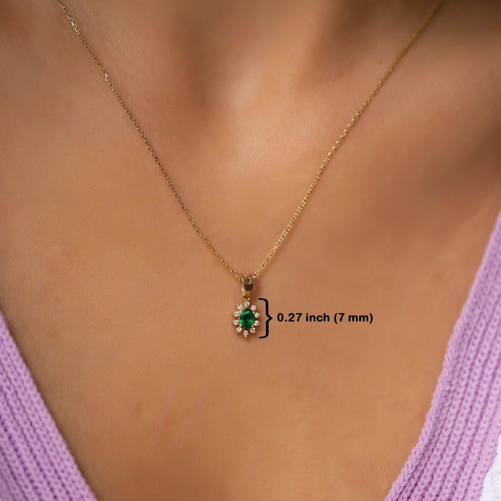 14K Gold Diamond Oval Cut Emerald Necklace