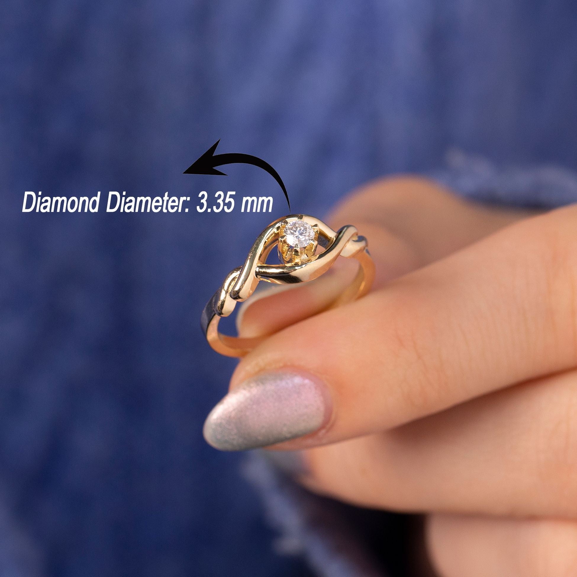 14K Gold Diamond Solitaire Twisted Ring