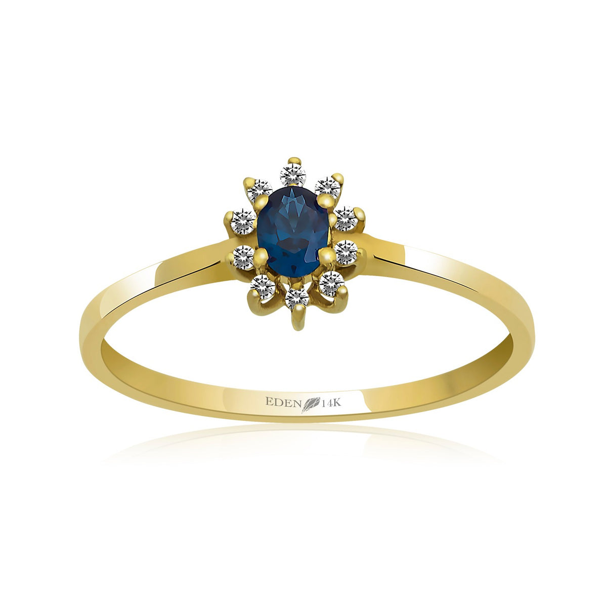 14K Gold Diamond Oval Cut Sapphire Ring