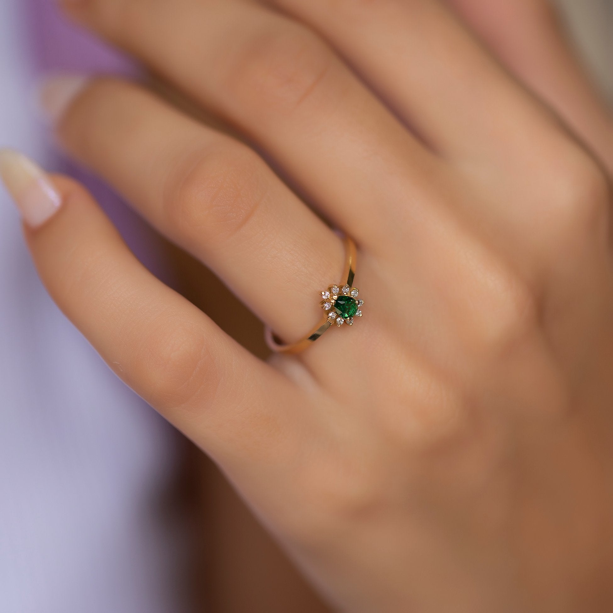 14K Gold Diamond Drop Cut Emerald Ring