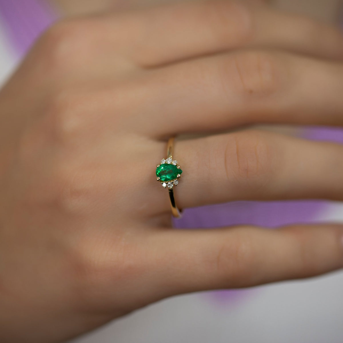 14K Gold Diamond Emerald Engagement Ring for Woman