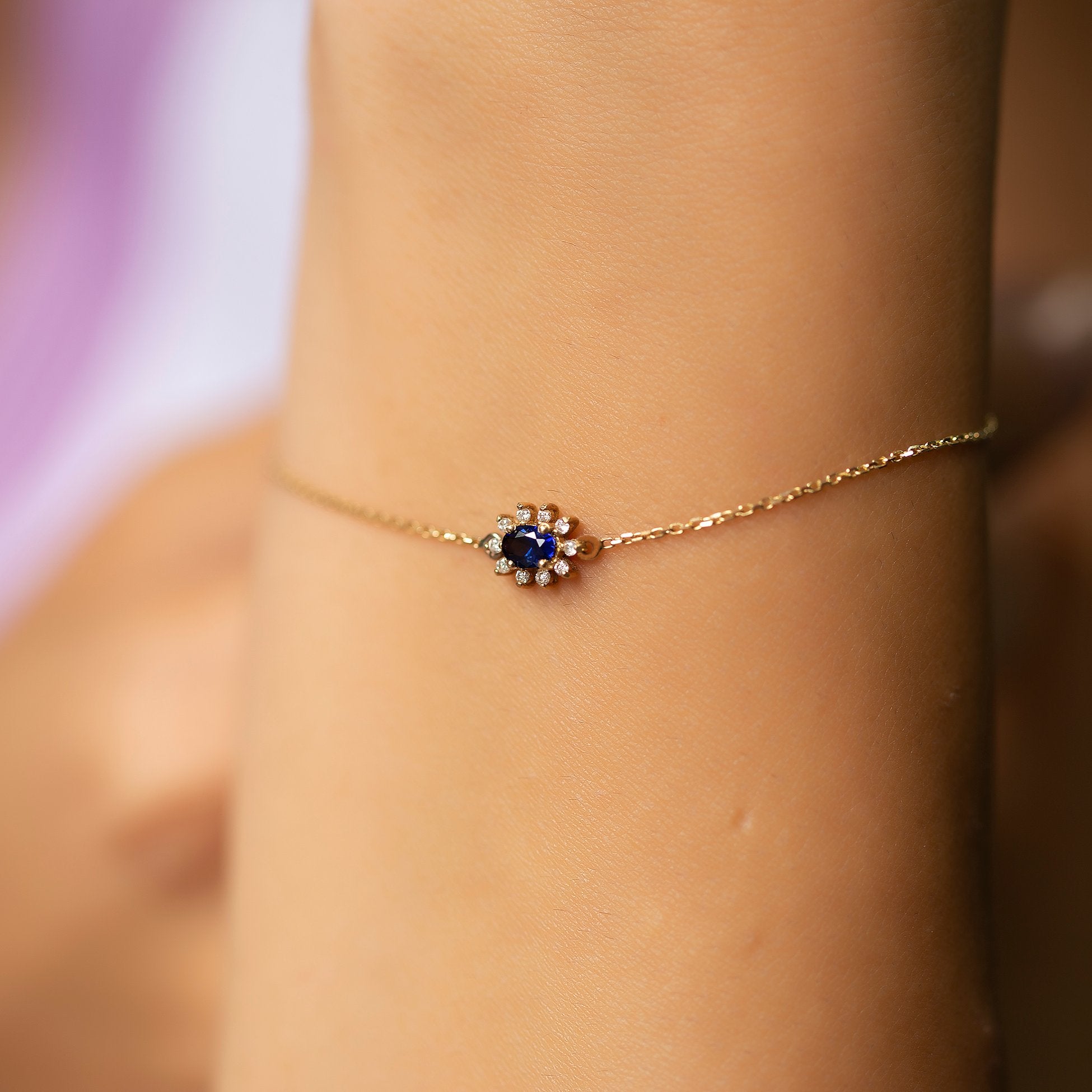 14K Gold Diamond Oval Cut Sapphire Bracelet