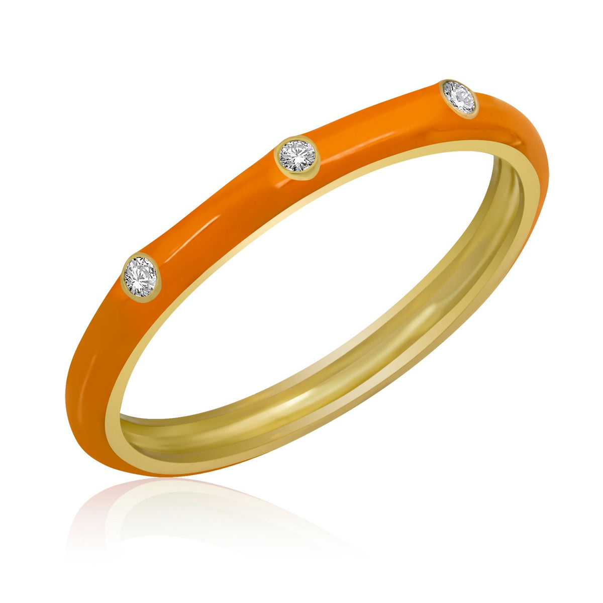 14K Gold Diamond Orange Color Enamel Ring