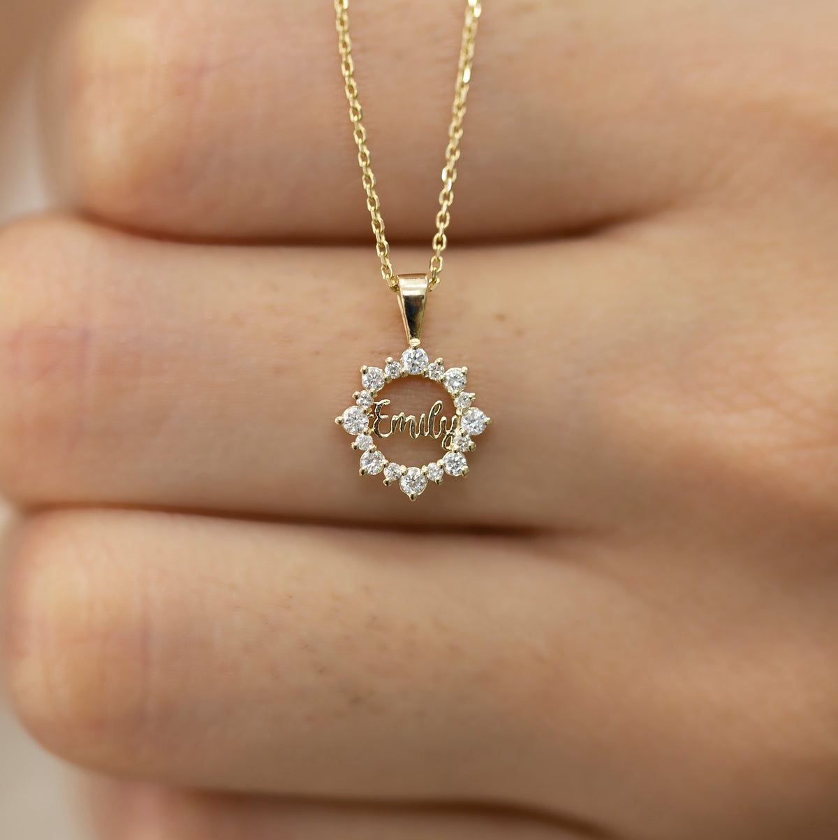 14K Gold Diamond Personalized Name Sun Necklace