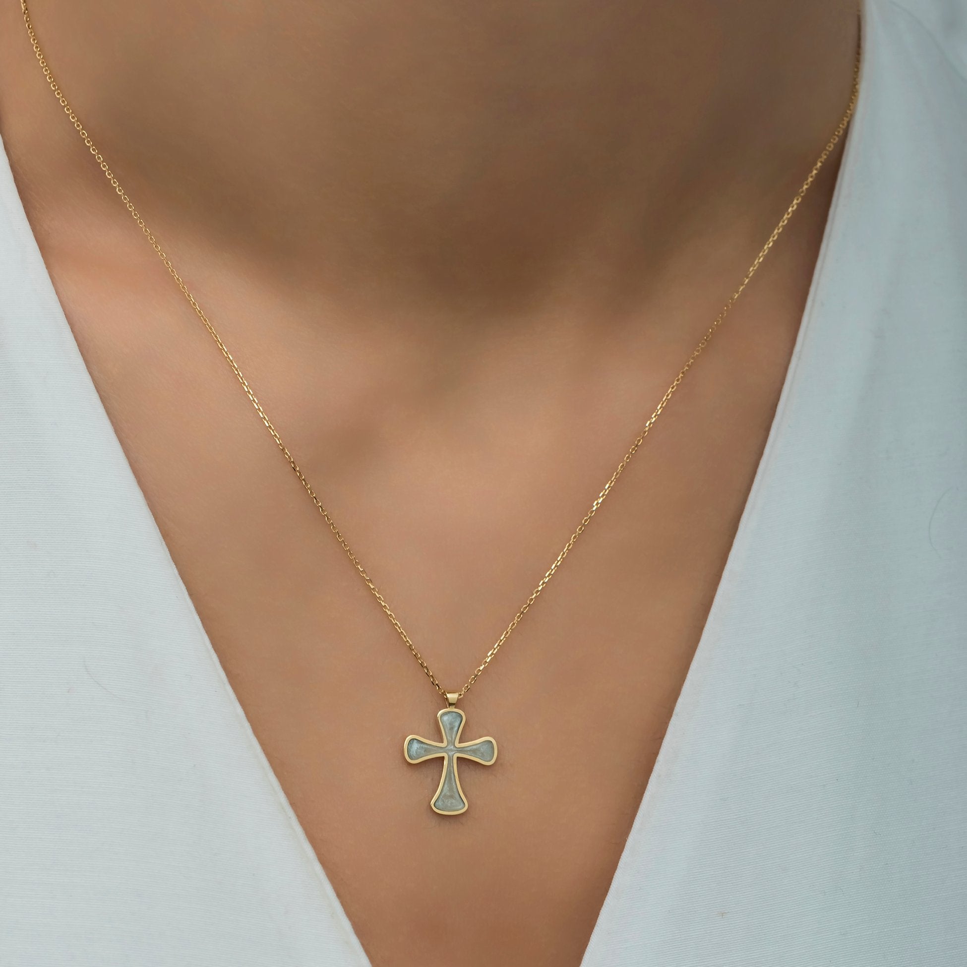 14K Gold Enamel Cross Necklace