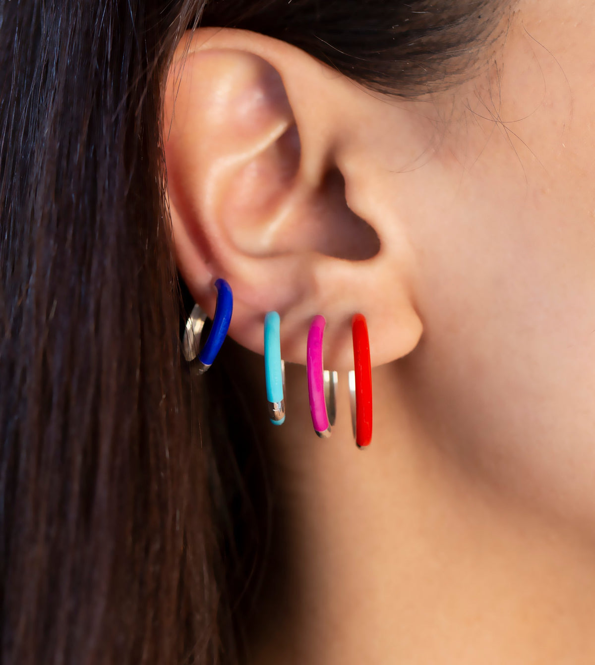 14K Gold Colourful Enamel Hoop Earrings