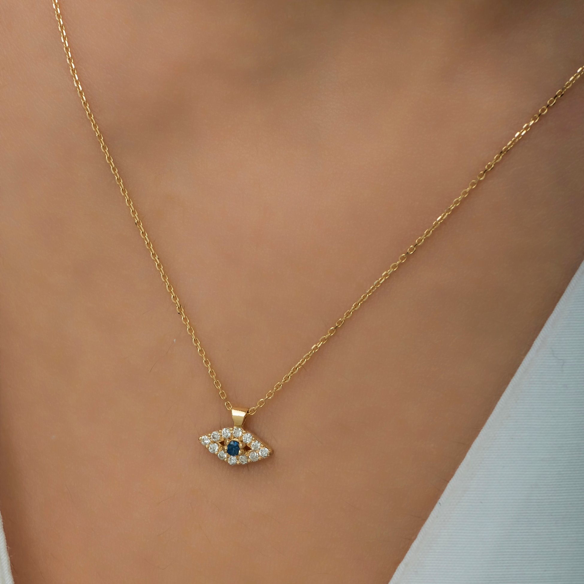 14K Gold Diamond Evil Eye Necklace