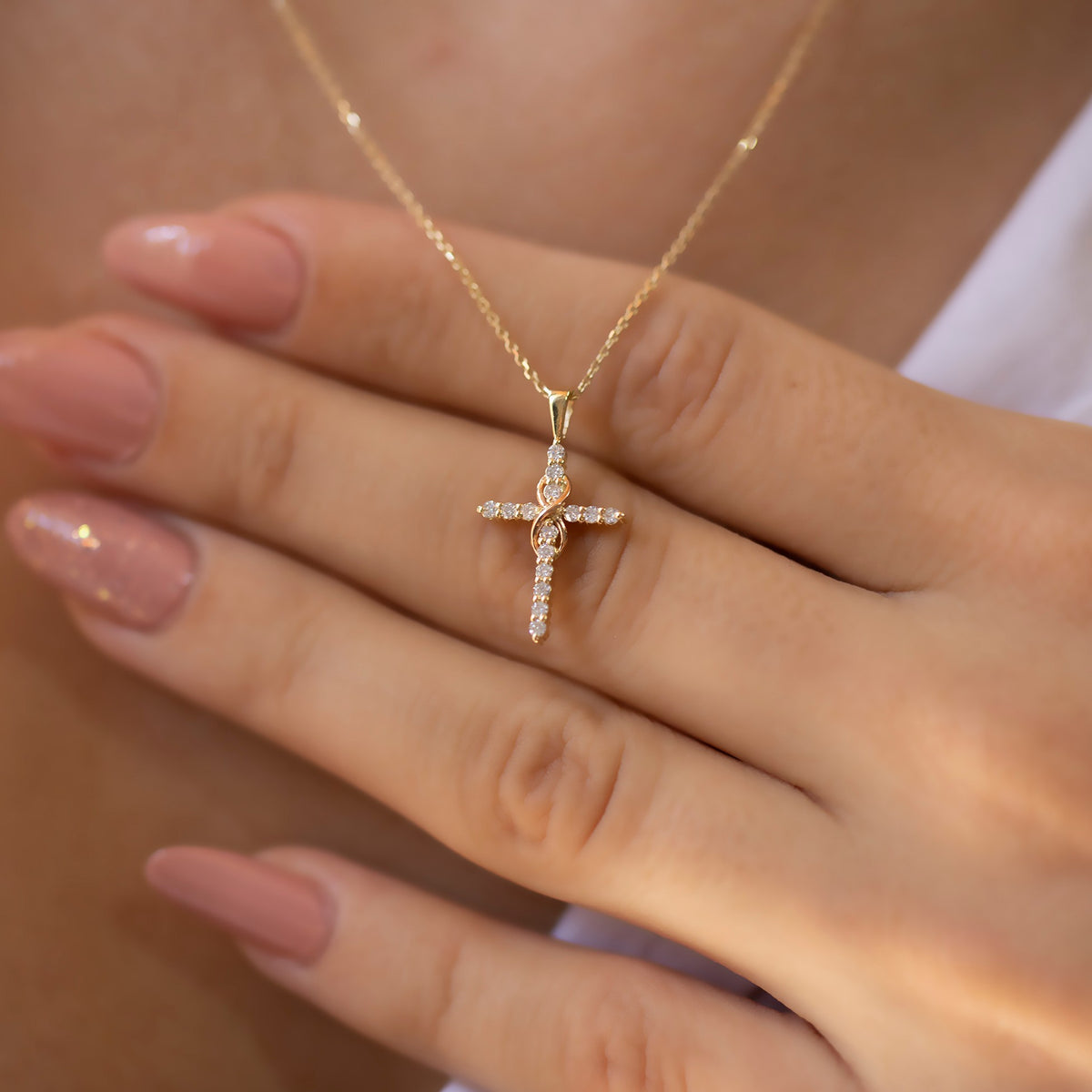 14K Gold Diamond Infinity Cross Necklace