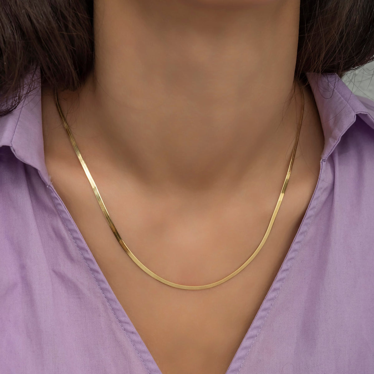 14K Gold 2.5 mm Herringbone Chain Necklace