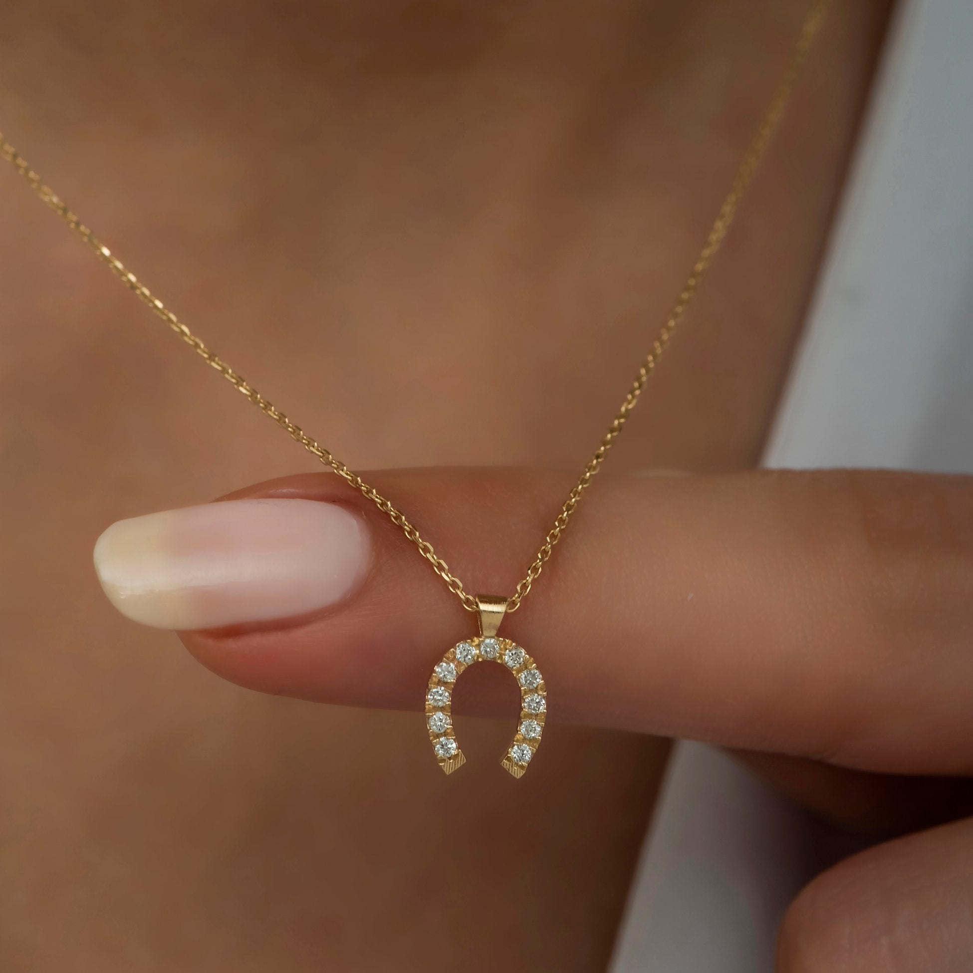 14K Gold Diamond Horseshoe Necklace