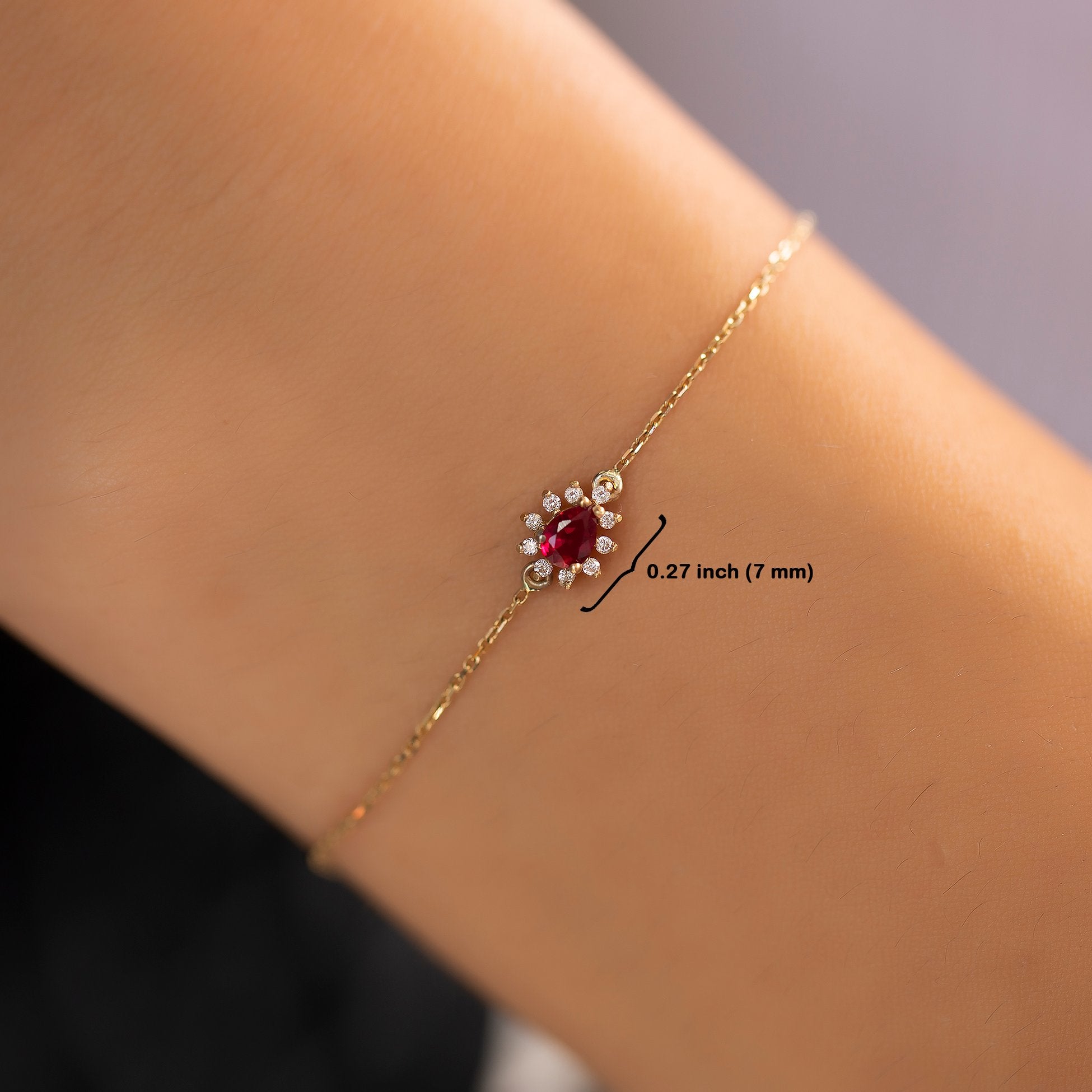 14K Gold Diamond Drop Cut Ruby Bracelet