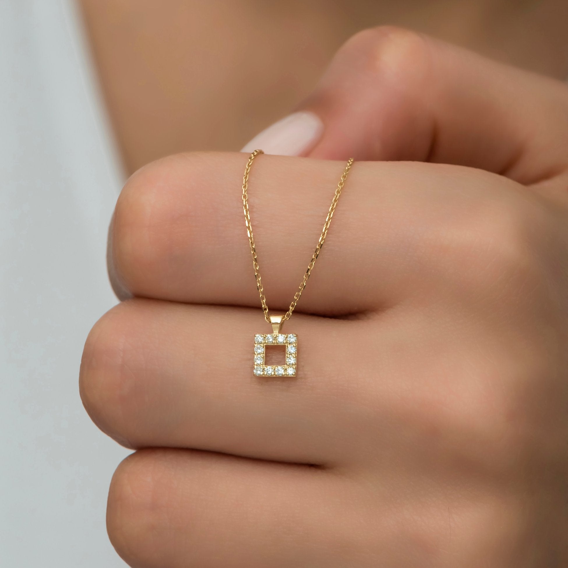 14K Gold Diamond Square Necklace