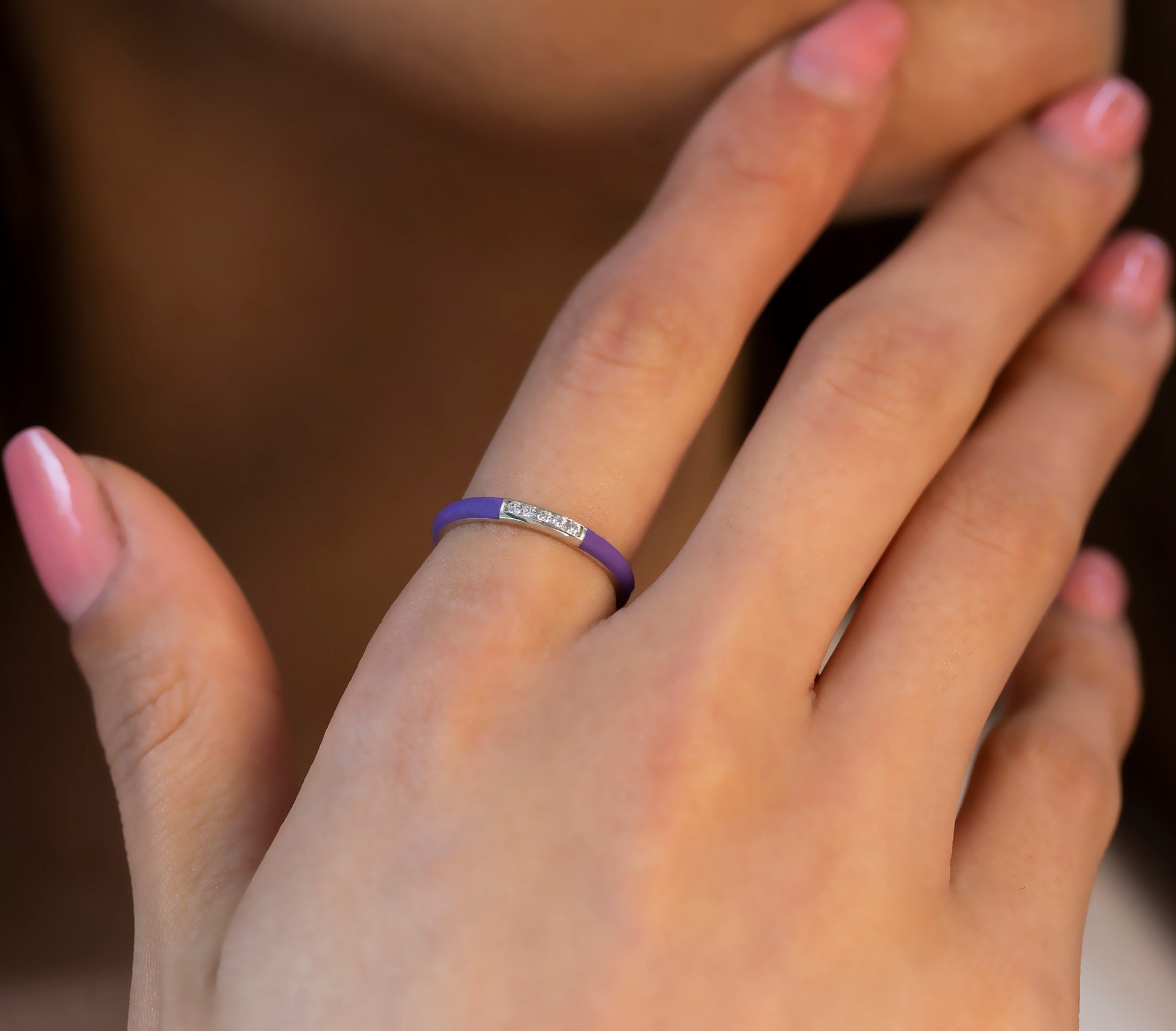 14K Gold Diamond Colourful Enamel Rings