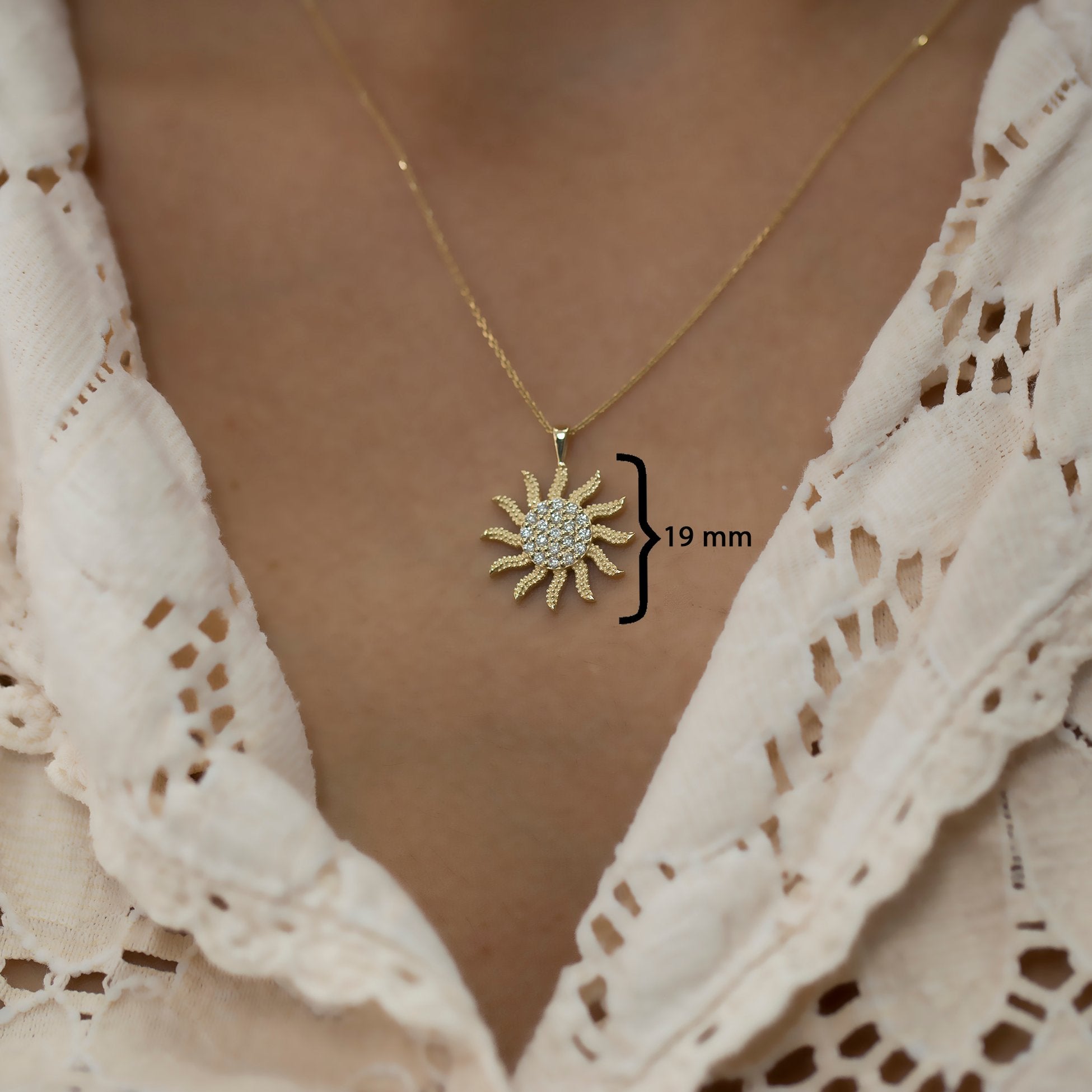 14K Gold Diamond Sun Necklace