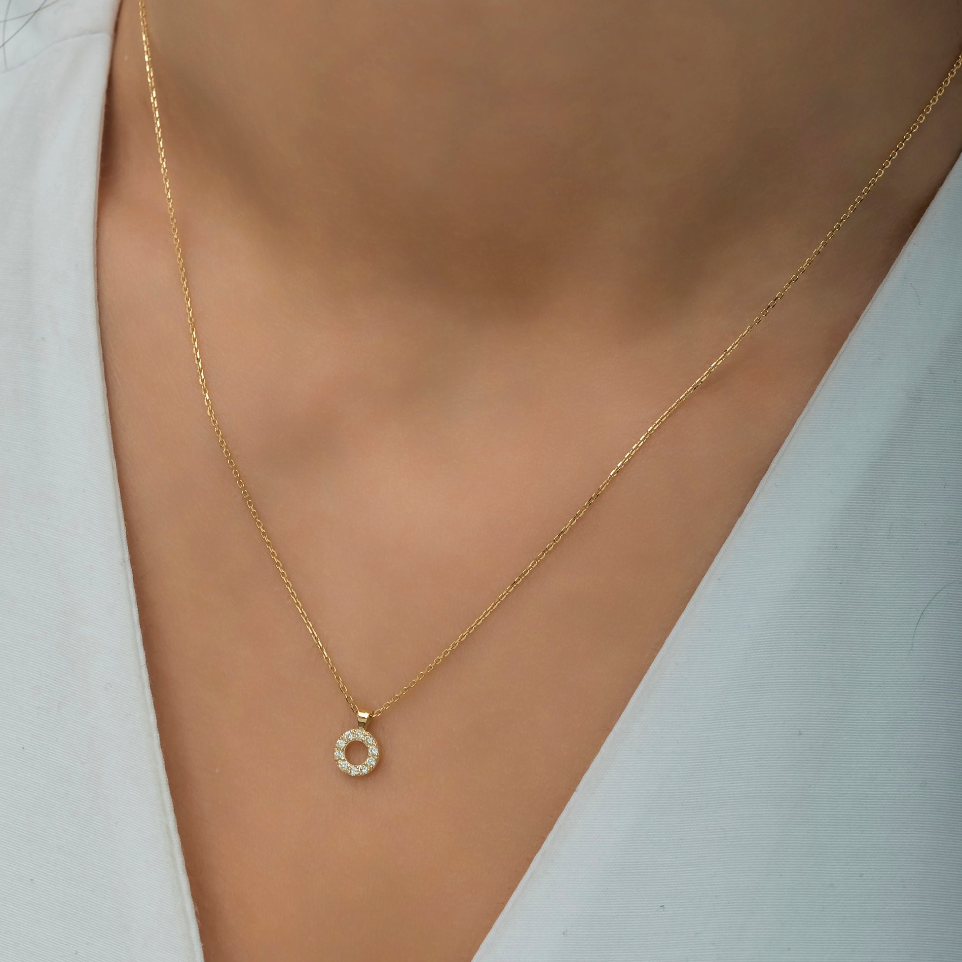 14K Gold Diamond Round Necklace