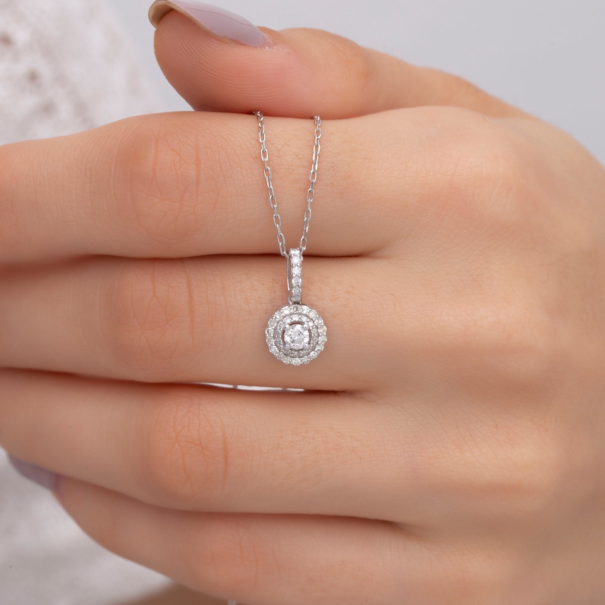 14K Gold Diamond Halo Necklace