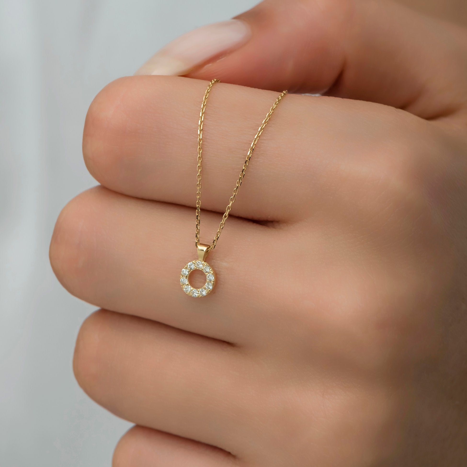 14K Gold Diamond Round Necklace