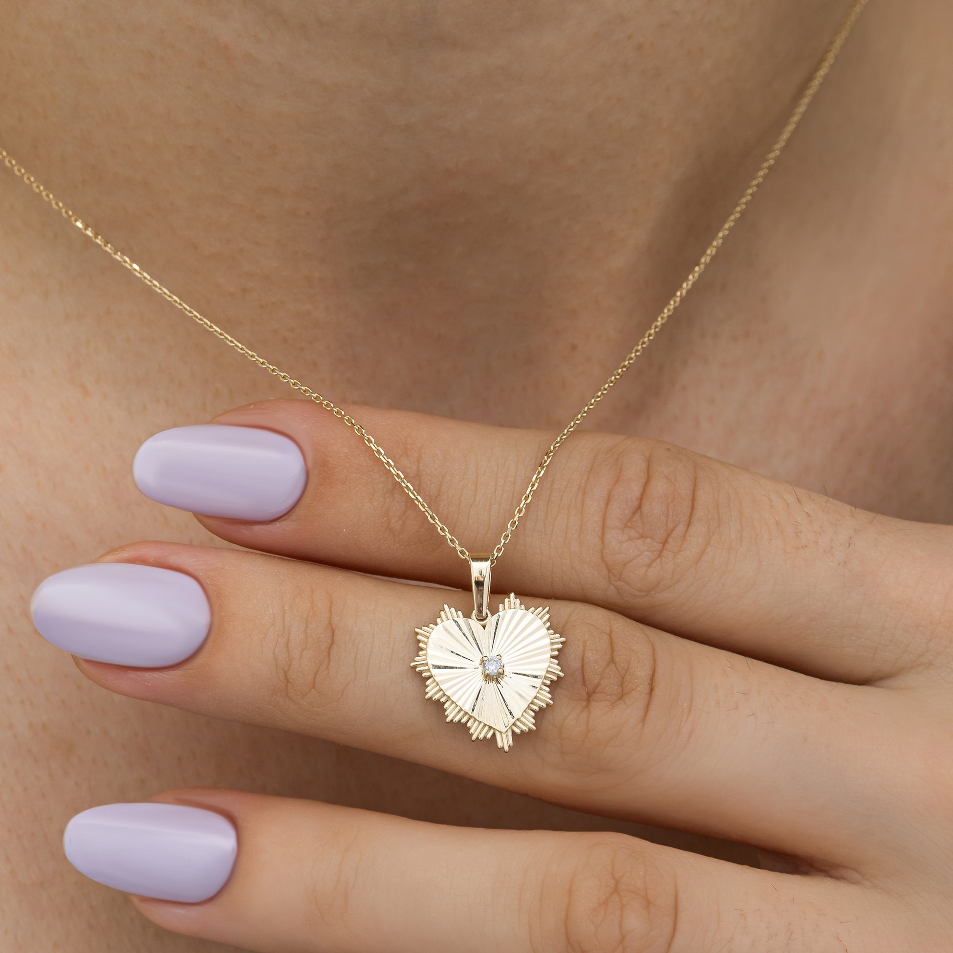 14K Solid Gold Solitaire Diamond Necklace