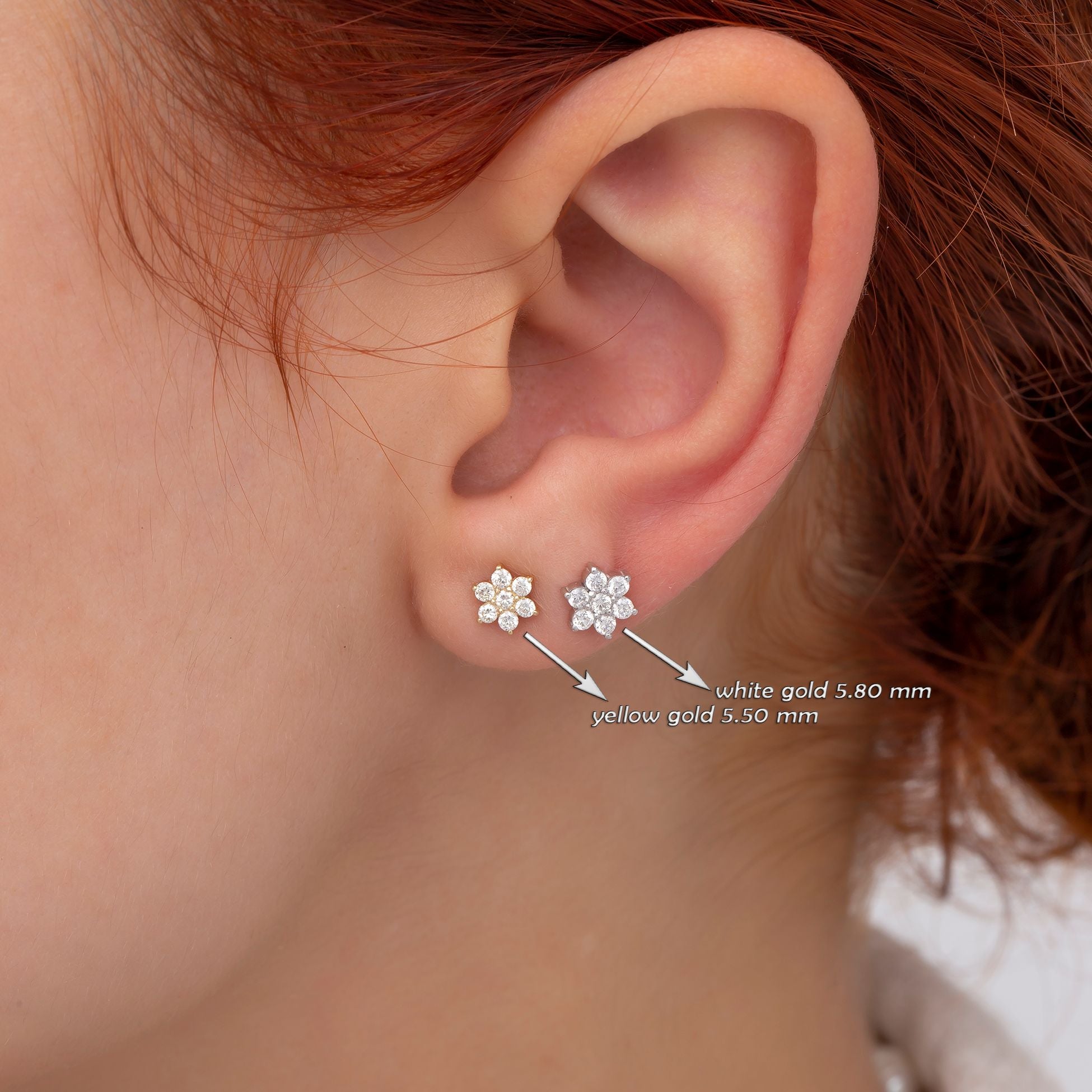 14K Gold Diamond Flower Studs Earrings