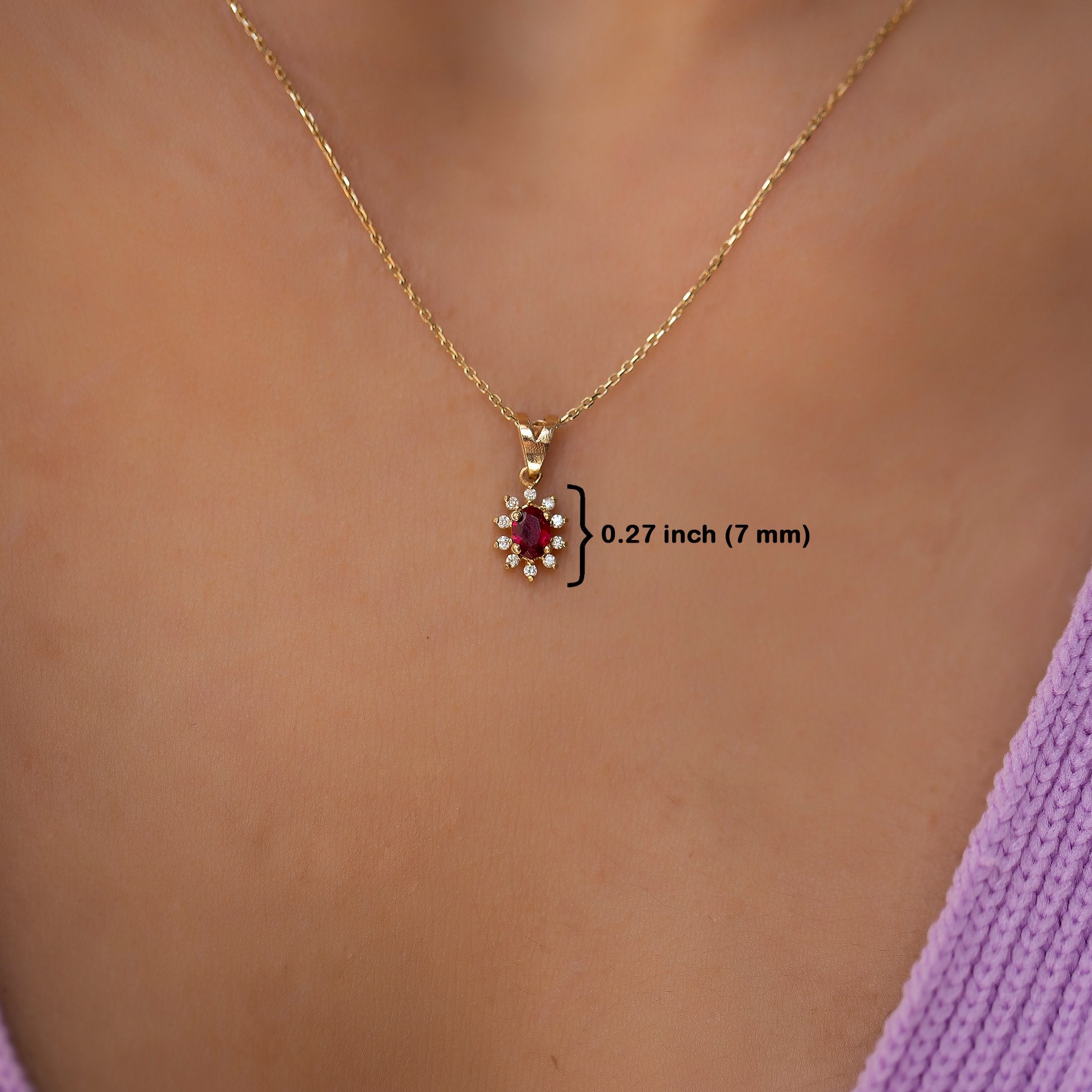 14K Gold Diamond Oval Cut Ruby Necklace