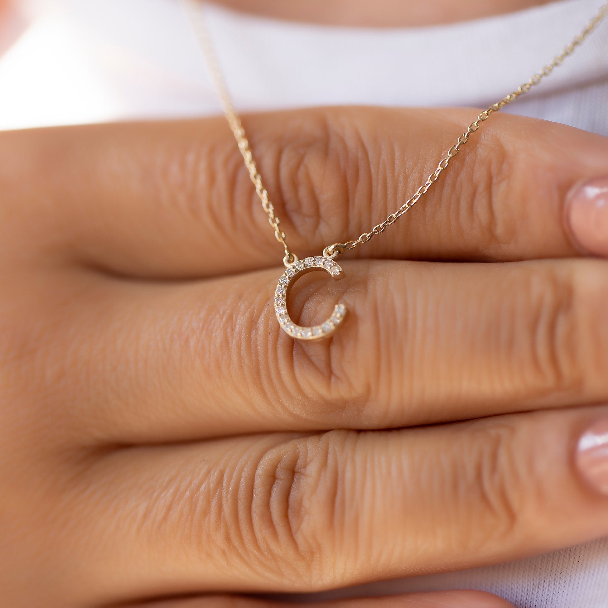 14K Gold Diamond Initial Necklace