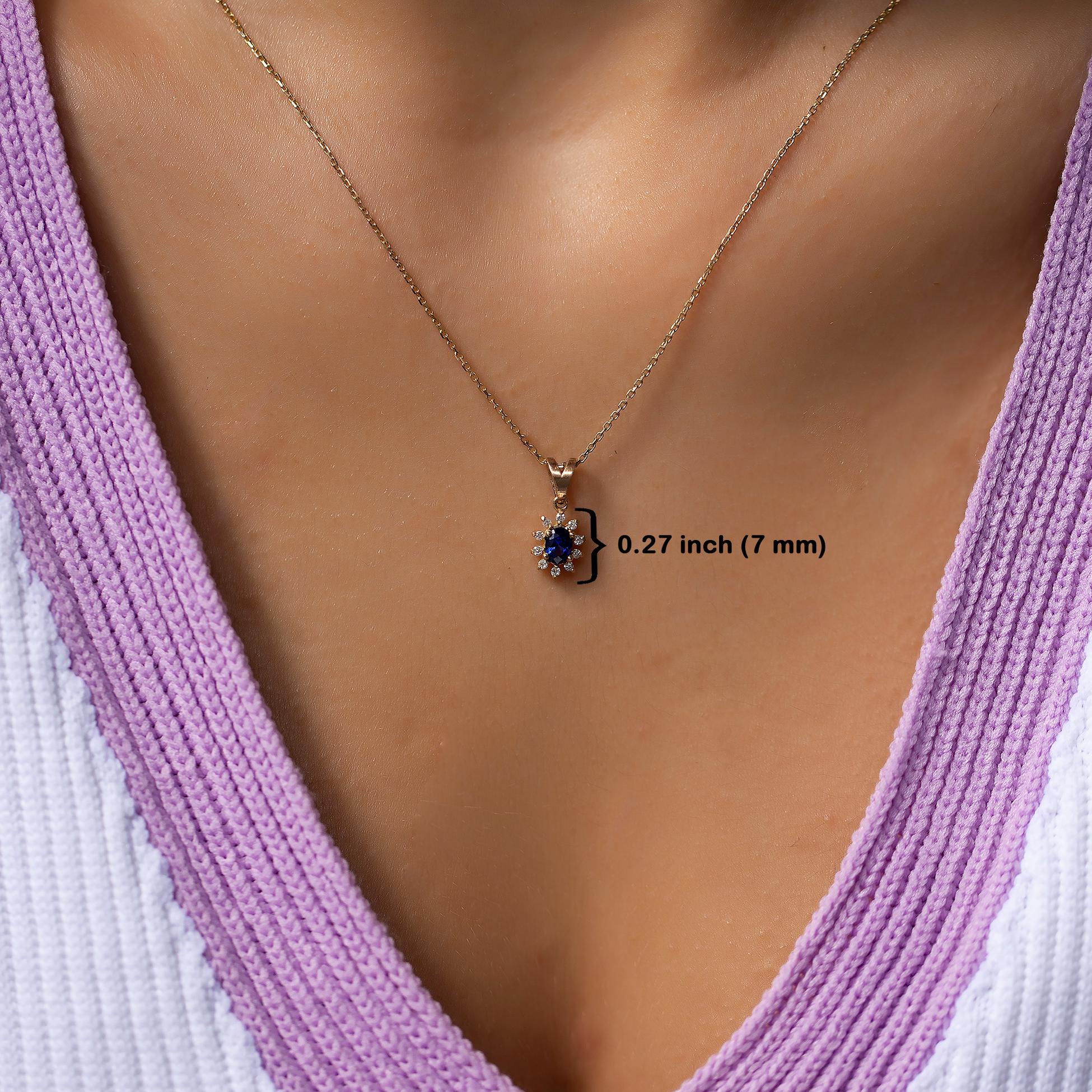 14K Gold Diamond Oval Cut Sapphire Necklace