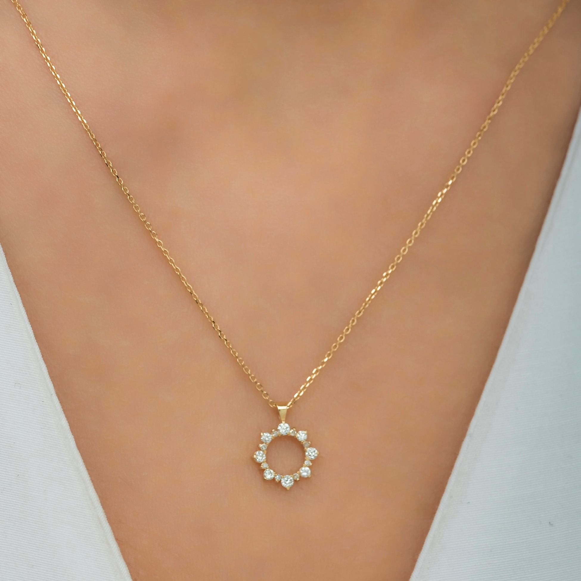 14K Gold Diamond Sun Necklace