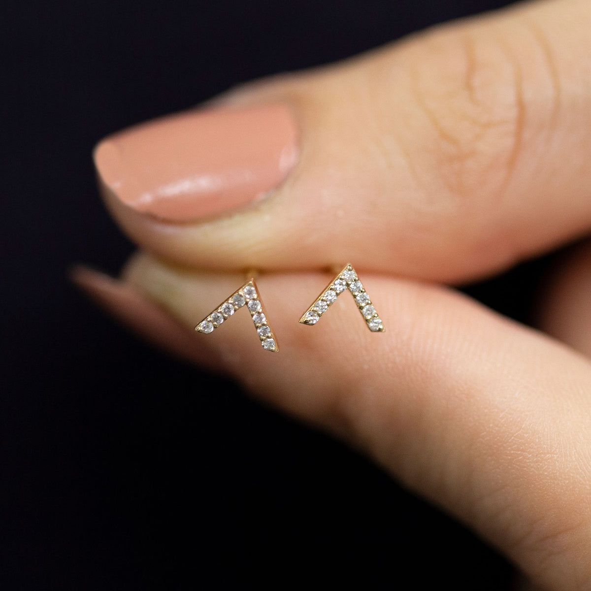 14K Gold Diamond V Shape Dainty Stud Earrings