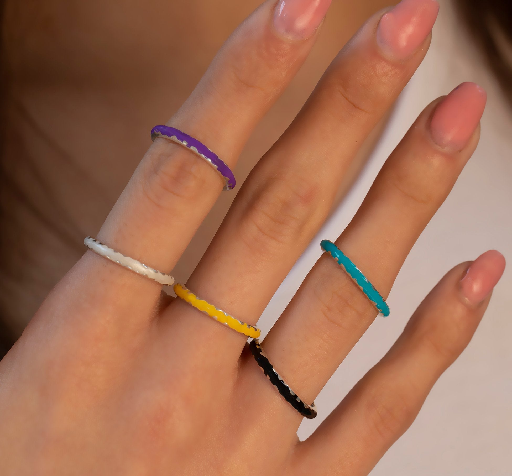 14K Gold Colourful Enamel Rings