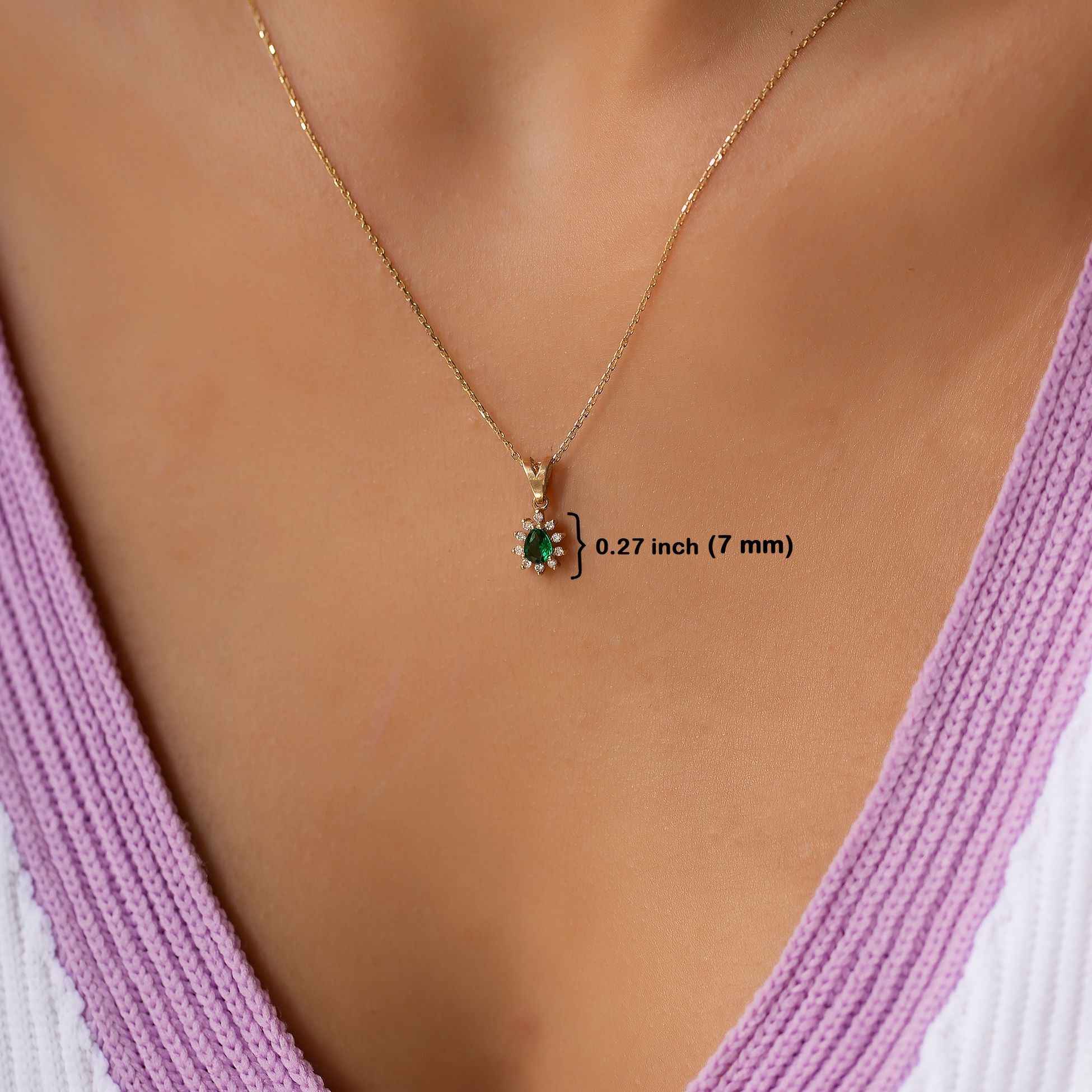 14K Gold Diamond Drop Cut Emerald Necklace