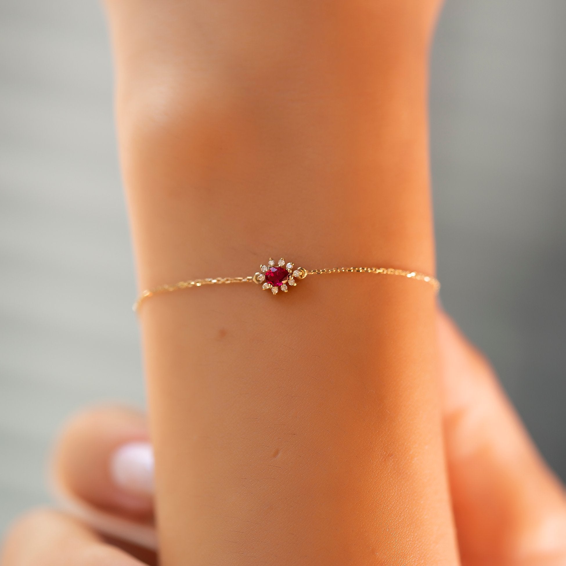 14K Gold Diamond Drop Cut Ruby Bracelet